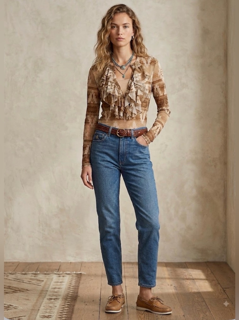 Lauren Ralph Lauren Mesh Ruffle-Front Top - Picture 14 of 14